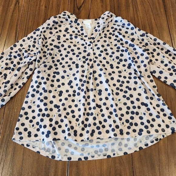 Anna Glover x H&M Blue & Cream Moth Polka Dot V-Neck Lined flowy blouse Small - Picture 6 of 10